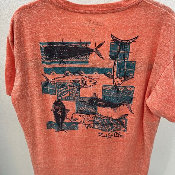 Salt Life Men’s XL Dolphin Sailfish Tuna Graphic T-shirt ~ Orange - Picture 4 of 5